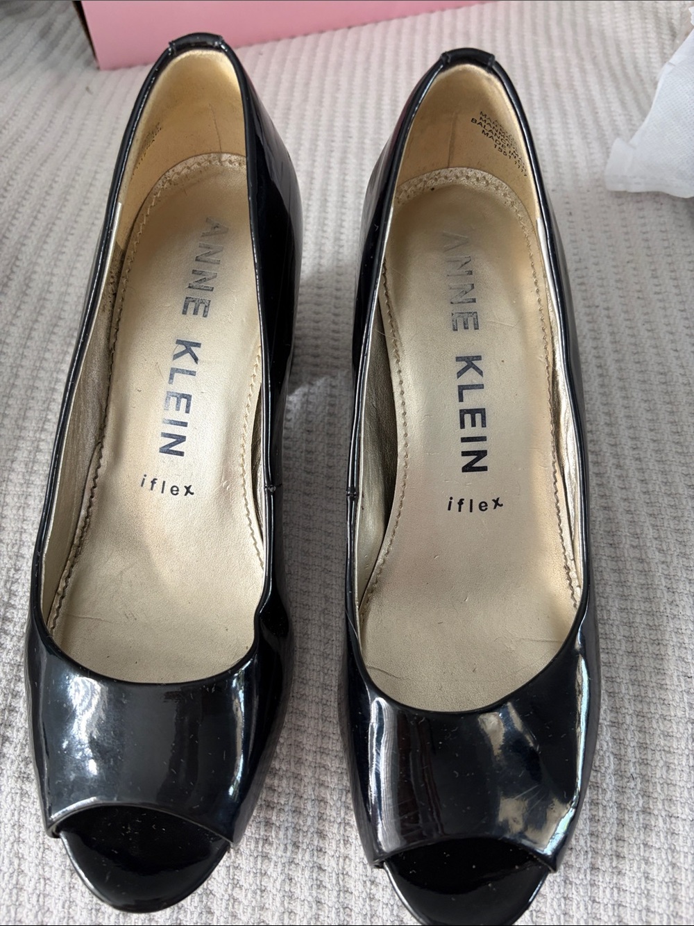 Anne Klein Black Patent Peep-Toe Heels